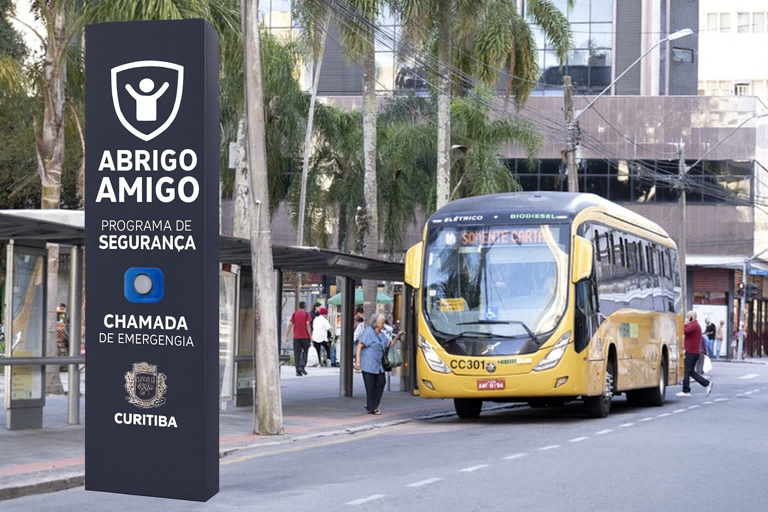 Pontos de ônibus em Curitiba podem ganhar totens de segurança