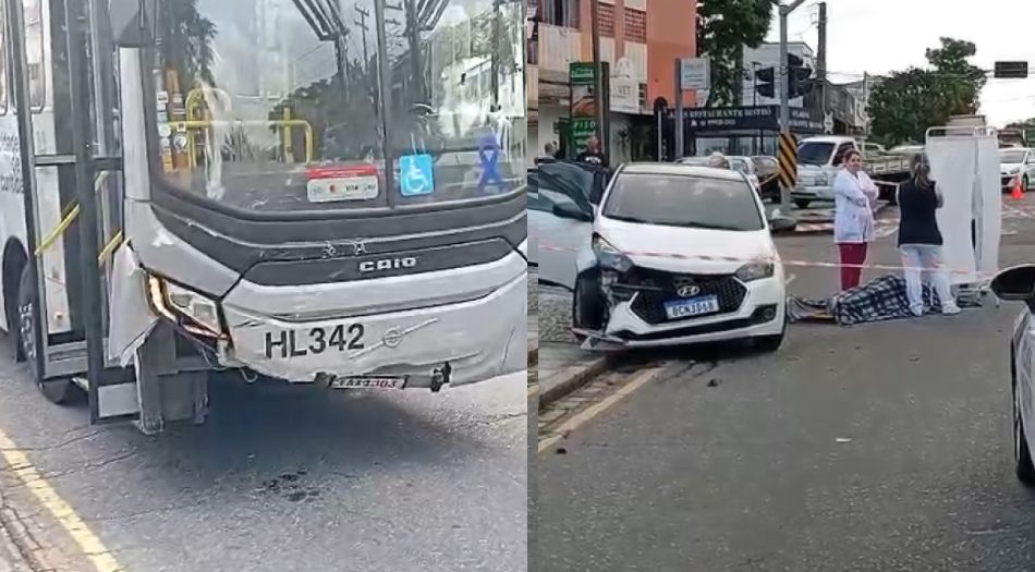 Mãe morre e filha de 7 anos fica ferida em acidente entre carro de aplicativo e ônibus em Curitiba